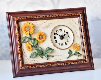 Sunflower Wanduhr, Landhausküche Dekor, Housewarming Geschenk, Holzimitat Resin