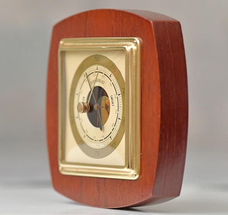 Unique Barometer Vintage Danish Teak Wood Barometer - Restored 1960s German Movement ...