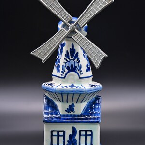 1960er Jahre Wind Up musikalische Porzellan Blau & Weiß Delft Windmühle Made in Holland handbemalte drehende Metall Windmühle Flügel Tulpen von Amsterdam Bild 2