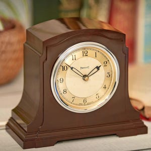 Restored 1940s Ferranti Art Deco Mantel Clock in Brown Mottled Bakelite - Manual Start