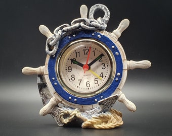 Nautical Ships Wheel & Anchor Miniature Desk / Bedside Alarm Clock From The Late 1980's Working Well!