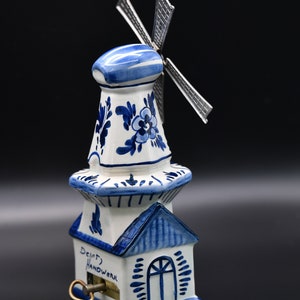 1960er Jahre Wind Up musikalische Porzellan Blau & Weiß Delft Windmühle Made in Holland handbemalte drehende Metall Windmühle Flügel Tulpen von Amsterdam Bild 7