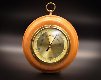 Vintage German 13cm Aneroid Barometer in Solid Beechwood Case – Restored Mid-Century Nautical Wall Weather Station