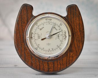 Restored Vintage Horseshoe Barometer - Shortland Brothers SB - Lucky Oak Wall Decor - 1950s