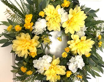 Front door wreath, Spring wreath, Summer wreath, Yellow flowers wreath