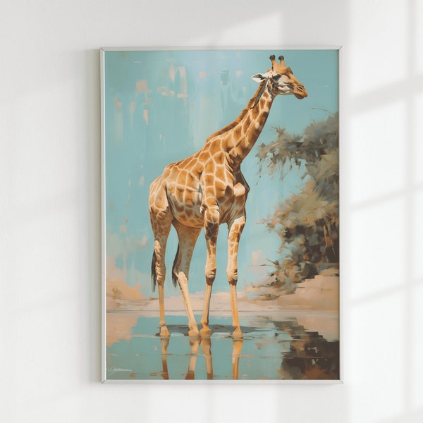 Affiche Girafe, Impression Peinture Girafe, Amoureux des Animaux de la Savane, Poster Animal, Printable Art, Decoration Murale,