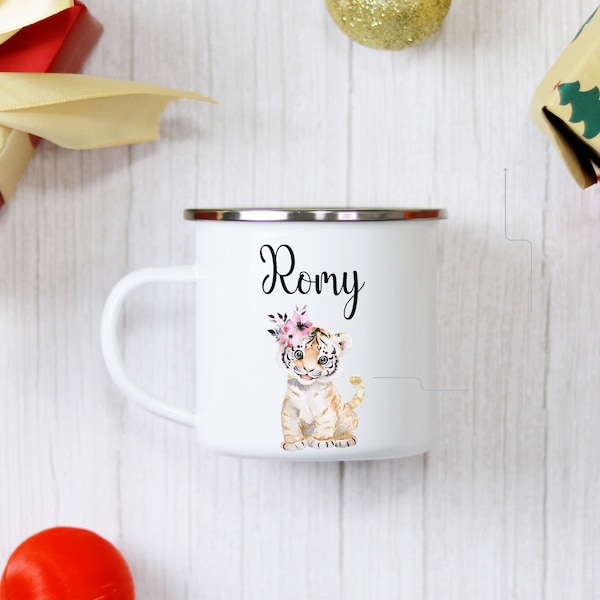 Mug Savane Personnalisé pour Enfant - Cadeau avec Prénom - Tasse émaillée -  gobelet enfant fille