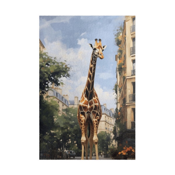 Puzzle Girafe Original Adulte | Jigsaw Casse-tête | Girafes Paris Peinture Fleurs | Jeux Puzzle 110/252/500/1014 pièces | Cadeau pour Elle