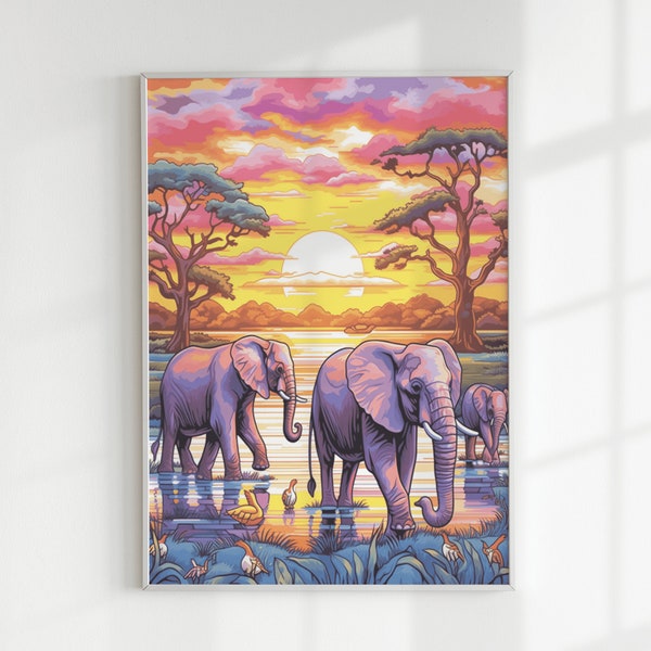 Affiche Éléphant, Impression Peinture Éléphant, Baby Éléphant, Safari, poster animal, Printable Wall art, Décoration Chambre Enfant