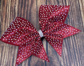 Röd Glitter Cheerleader-rosett: Strass All-Star-tävlingshårrosett
