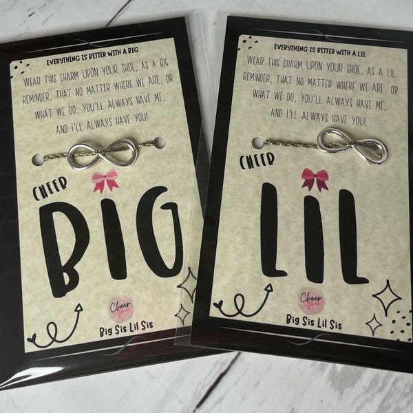 Pair of Big Sis Lil Sis Infinity Shoe Charms - Cheer Gift - Big Sis Lil Sis Gift - Dance Gift