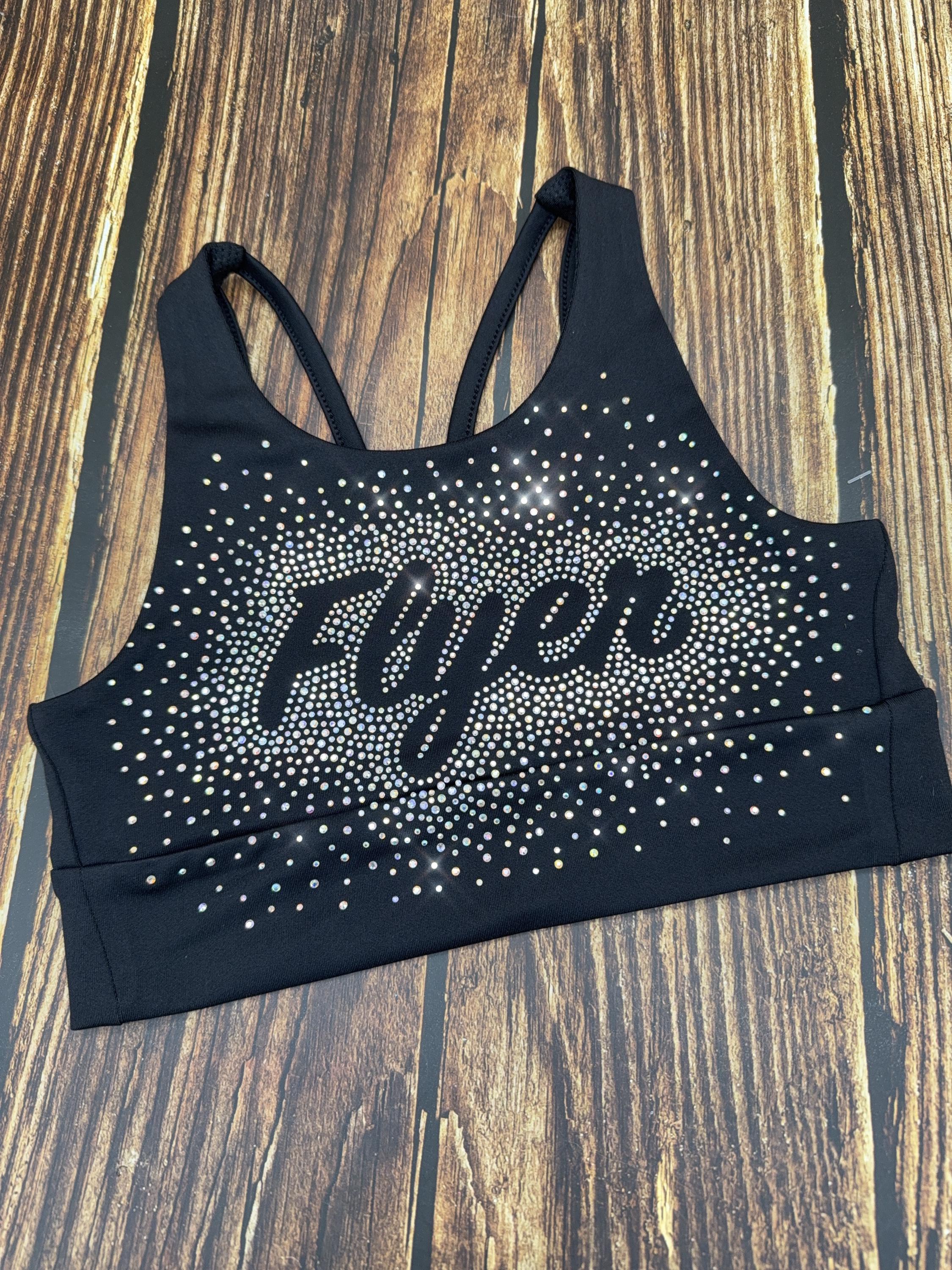 Custom Rhinestone Cheerleading Sports Bra - Personalized Dance Crop Top ...