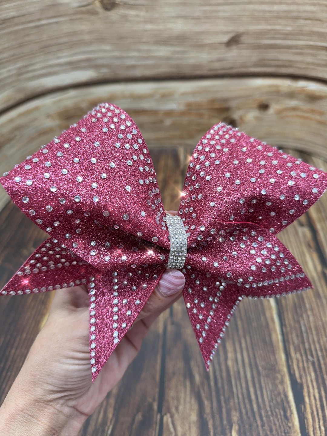 Pink Rhinestone Bow Pink Glitter Rhinestone Cheer Bow: Competition All-star Ribbon Bow - Etsy