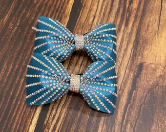Pair of Satin Pigtail Cheerleader Competition Bows with Rhinestones