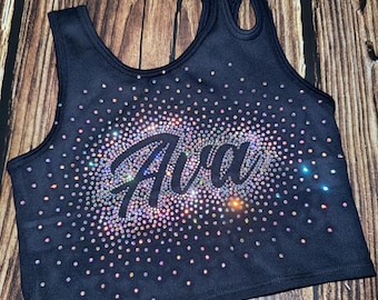 Anpassad cheerleading-sport-bh med strass: Personlig lag-crop top