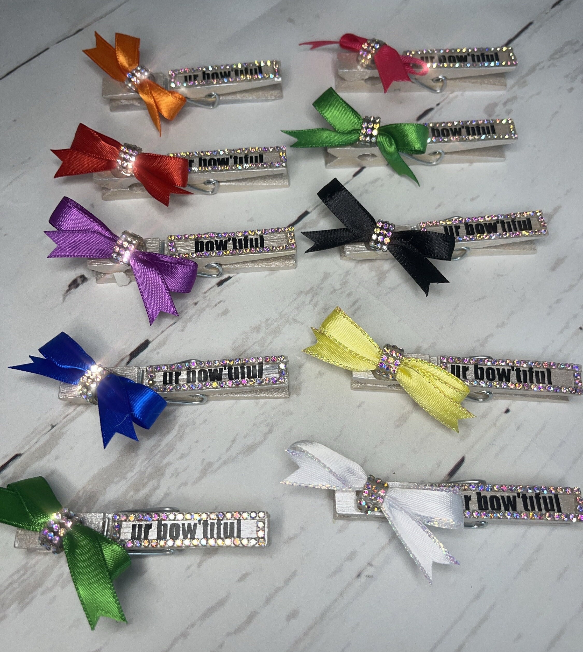 Pack of 10 Cheer Pins With Rhinestones, Bows, Vinyl