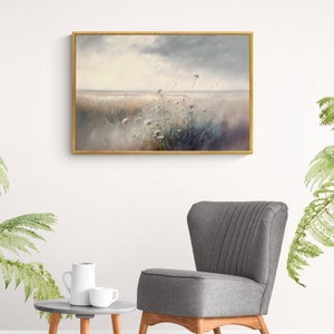Spring Meadow Painting, Vintage Landscape Print, Country Field Printable Digital Download, Rustic Wall Art for Home or Office