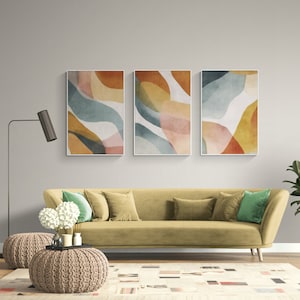 Set di 3 stampe, Set di arte da parete astratta di 3, Arte da parete colorata, Arte da parete stampabile, Set di stampe astratte, Toni neutri tenui, Arte del soggiorno