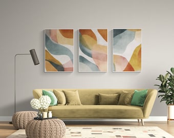 Set of 3 Prints, Abstract Wall Art Set of 3, Colorful Wall Art, Printable Wall Art, Abstract Print Set, Soft Neutral Tones, Living Room Art