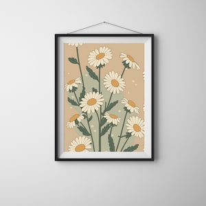 Daisy Print, Daisy Printable Wall Art, Daisy Wall Art, Flower Poster, Boho Girls Room Print, Daisy Retro Wall Decor, Wildflower Botanical