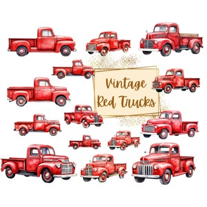 Clipart camion rouge vintage, clipart camionnette vintage, clipart aquarelle de camion de ferme vintage, anniversaire PNG pour baby shower, pour les cartes de T shirt
