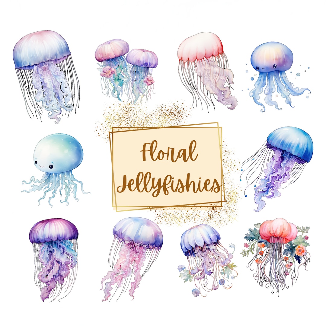 Floral Jellyfish Clipart Jellyfish Watercolor Clipart Jellyfish Ocean