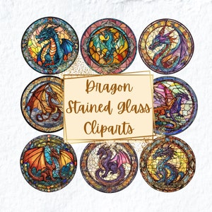 Dragon Stained Glass Clipart, Dragon Mythical Stained Glass Clipart, Dragon Glass Png, Cute Nursery Clipart, For Mugs Ornaments T shirts