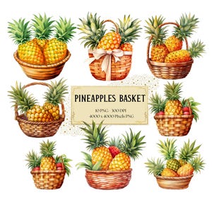 Ananas mand clipart, ananas fruit clipart, ananas fruit verjaardag babyshower party graphics, decor kinderkamer ananas png