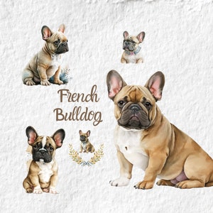 Französische Bulldogge Aquarell Clipart, süße Hunde Kinderzimmer Baby Shower Geburtstag Dekor Wandkunst, kleiner Haustier Welpe Frenchies Tier