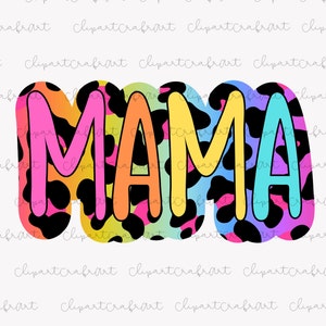 Mama PNG, Mama Colorful Leopard Bright Doodle Png Clipart, Custom Mama Png, Para Etiquetas de Presente Canecas Camisetas Clipart PNG