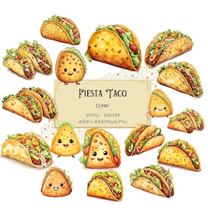 Taco Clipart, Kawaii Taco Clipart, Cinco De Mayo Mexican Fiesta Taco Clipart, Mexican Fiesta Png, Para camisetas, canecas, cartões, instantâneo