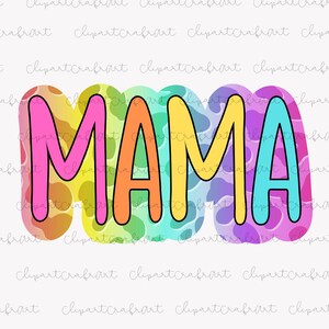 Mama PNG, Mama Bright Colorful Leopard Doodle Png Clipart, Custom Mama Png, Para Etiquetas de Presente Canecas Camisetas Clipart PNG