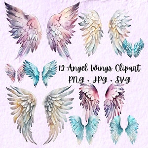 Angel Wings Clipart, Angel Wings Svg, Angel Wings Watercolor Png, Angel Wings JPG Clipart, Guardian Angel Birthday Baby Nursery Clipart PNG