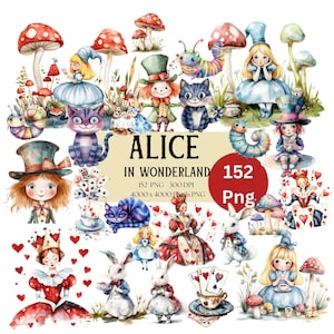 Alice In Wonderland Huge Bundle Clipart | Alice, Cheshire Cat, Mad Hatter, White Rabbit, Queen of Hearts | Alice In Wonderland Sublimation