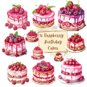 Himbeer Geburtstag Kuchen Clipart, Himbeer Kuchen Obst Clipart, Niedliche Himbeer Dessert Geburtstag Baby Shower Party Grafik, Kinderzimmer Dekor