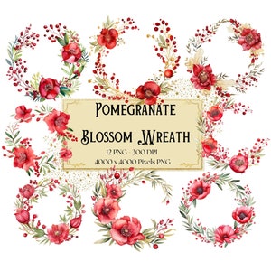 Pomegranate Blossom Wreath Flower Png Clipart, Pomegranate Wreath Flower Clipart, Pomegranate Valentines Wedding PNG, Bridal Bride PNG