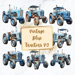 Vintage Blauer Traktor Clipart, Alter Blauer Traktor Landwirtschaftliche Fahrzeuge Clipart, Ernte Bauernhof Traktor Png, Bauernhofleben PNG, Bauernhof Kindergarten Clipart