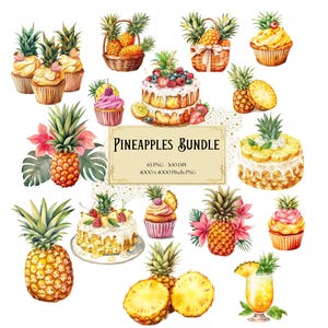 Ananas Obst Bundle Clipart, Ananas Obst Clipart, Ananas Obstkuchen Cupcake Saft Clipart, Geburtstag Baby Shower Grafiken Png