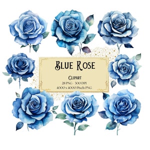 Blue Rose Clipart, Blue Rose Flowers Clipart, Blue Roses Valentines Wedding PNG, Bridal Shower Bride Blue Roses PNG Clipart, Instant