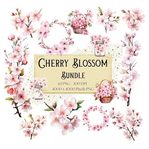 Cherry Blossom Flower Png Clipart, Cherry Blossom Bundle Clipart, Cherries Valentines Wedding PNG, Cherry Flower Bridal Shower Bride PNG
