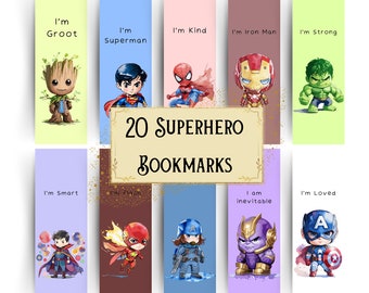Superhero Bookmark Printable, Superheroes Avengers Bookmark Gifts, Hulk Marvel Avengers DC Book Separate PNG, Superhero Digital Letter PDF