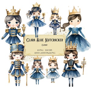 Nutcracker Clipart, Blue Clara Nutcracker Clipart, Golden Christmas Nutcracker Clipart, Xmas Nutcracker Clipart, Watercolor Christmas Png