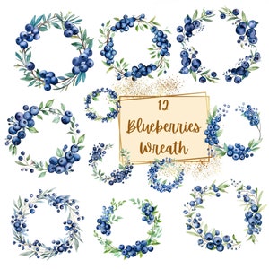 Imágenes prediseñadas de corona de arándanos, imágenes prediseñadas de corona de frutas florales de arándanos, lindos gráficos de fiesta de baby shower de cumpleaños de arándanos, arte de decoración de guardería