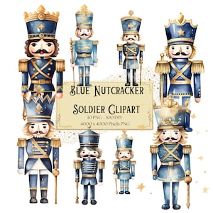Clipart soldato schiaccianoci, clipart soldato schiaccianoci blu dorato, clipart schiaccianoci di Natale, Natale schiaccianoci Png, Natale Png