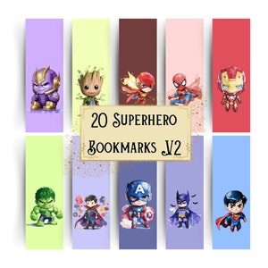 Marcadores de super-heróis para impressão, presentes de marcadores de super-heróis Vingadores, livro Marvel Hulk Avengers DC separado PNG, carta digital de super-heróis PDF