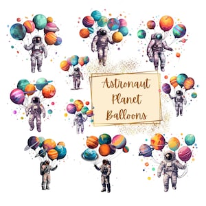 Astronaut Planet Ballons Clipart, Planet Raum Ballons Clipart, Geburtstag Babyparty Kinderzimmer Dekor Png, für T-Shirts Tags Karten Tassen
