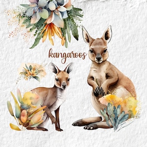 Kangaroo Clipart, Floral Kangaroo Clipart, Australian Zoo Animal PNG, Birthday Baby Shower Party Decor Graphics, Nursery Decor Wall Art,