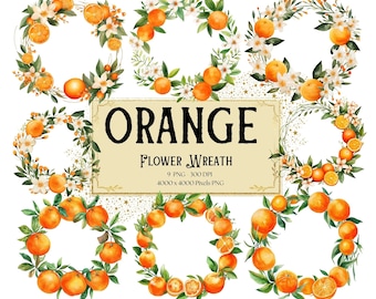 Orange Wreath Png Clipart, Citrus Orange Fruit Clipart, Botanical Spring Orange Fruit Birthday Baby Shower Party Graphics, Nursery Decor Png