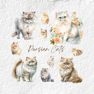 ペルシャ猫の水彩画クリップアート、かわいいペルシャ猫の保育園のベビーシャワーの誕生日の装飾の壁アート、小さなペットの動物の水彩画クリップアートPng