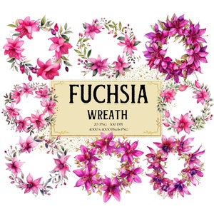 Fuchsia Wreath Flower Png Clipart, Pink Fuchsia Floral Clipart, Fuchsia Valentines Wedding PNG, Fuchsia Bridal Shower Bride PNG Clipart